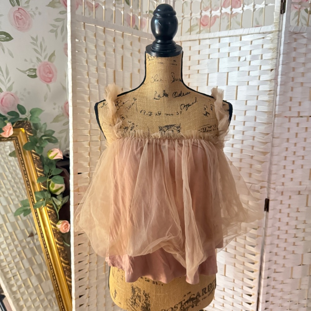 Light Brown Tulle Ruffle Blouse